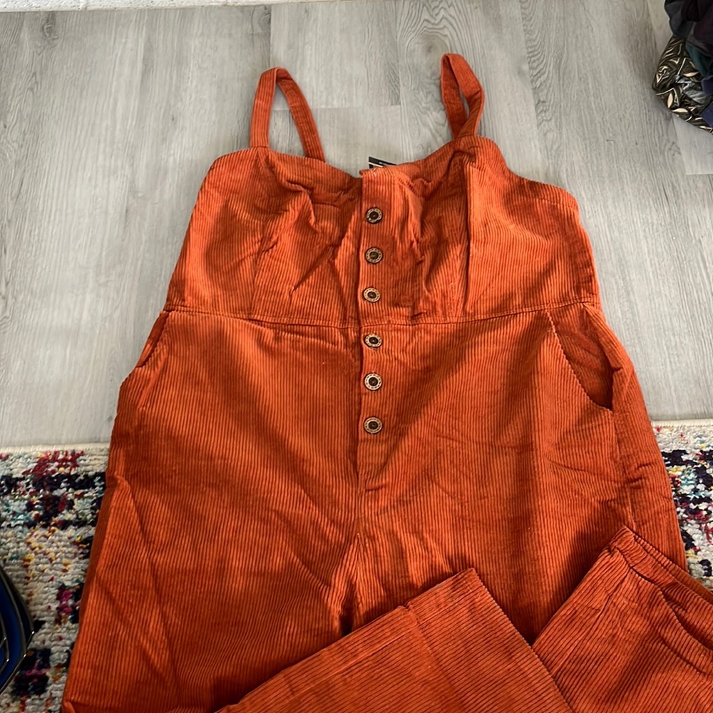 Burnt orange corduroy jumpsuit